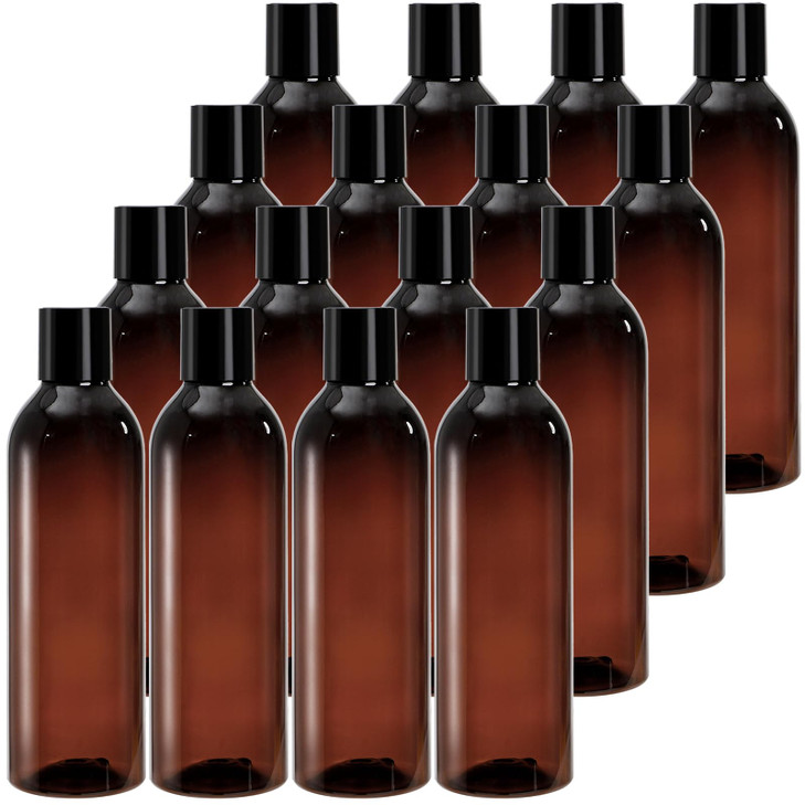 Bekith 16 Pack 8 ounce Amber Empty Plastic Bottles with Disc Top Flip Cap BPAFree Refillable Containers For Shampoo Loti
