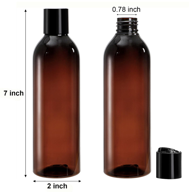 Bekith 16 Pack 8 ounce Amber Empty Plastic Bottles with Disc Top Flip Cap BPAFree Refillable Containers For Shampoo Loti
