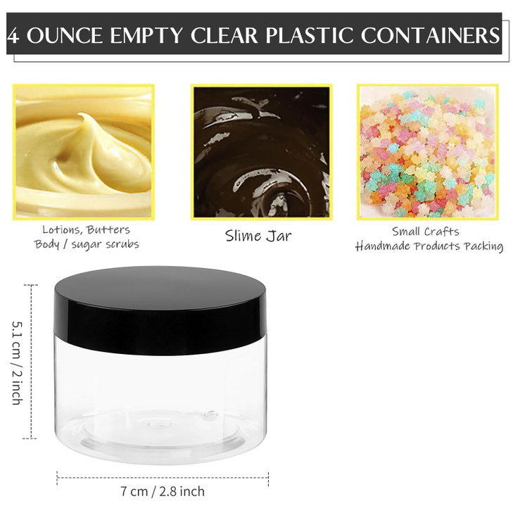 TUZAZO 4 Oz Plastic Container Jars with Lids BPA Free 24 Pack Empty Round Clear Cosmetic Slime Jars for Lotion Cream Oin