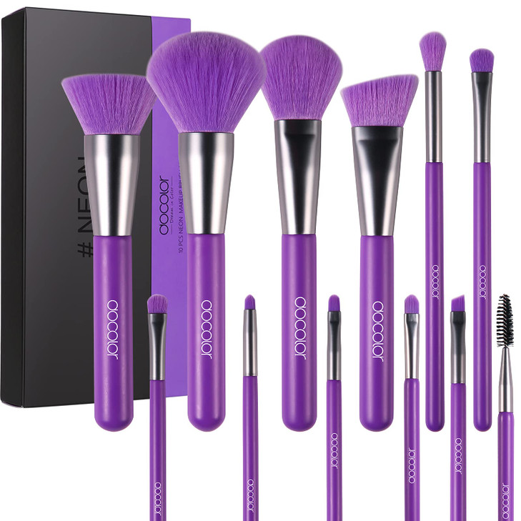 Docolor Makeup Brushes 10Pcs Makeup Brush Set Premium Synthetic Powder Kabuki Foundation Contour Blush Concealer Eye Sha