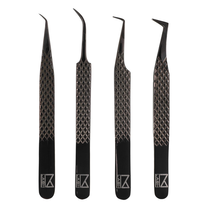 M LASH Tweezers for Eyelash Extensions Set of 4 Professional Lash Extension Tweezers Fiber Tip Japanese Steel Diamond Gr