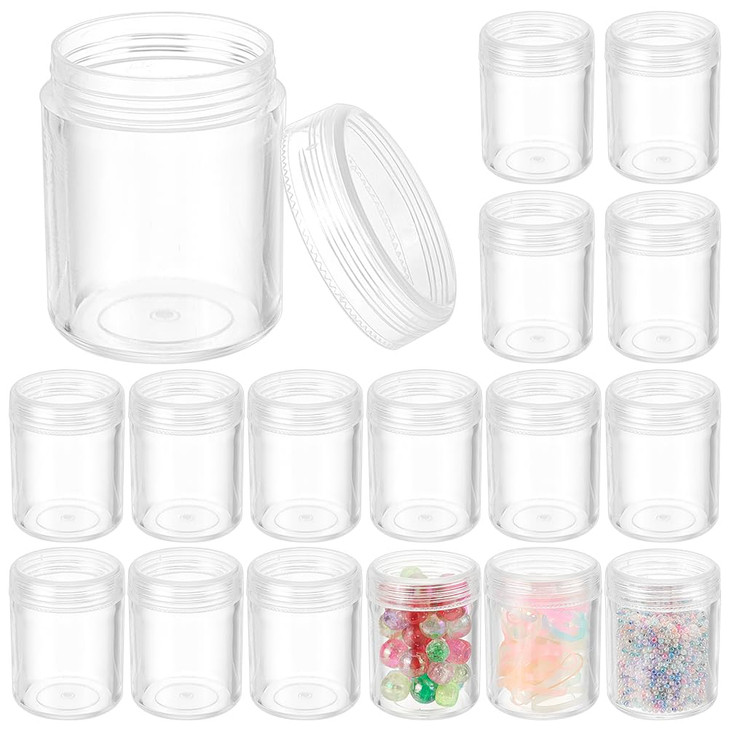 BENECREAT 24 Pack 40ml Clear Bead Jar Empty Plastic Storage Container 15x2inch with Rounded ScrewTop Lids for Beads Nail