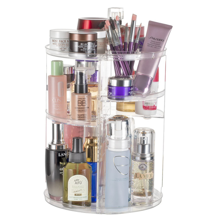 Argox 360 Rotating Makeup Organizer Skincare Storage Box Cosmetic Display Case with Brush Holder Perfume Tray Multifunct