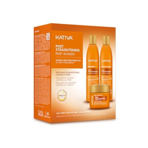 KATIVA Brazilian Post Straightening Treatment Kit Shampoo Conditioner Mask Keraliss Complex with Vegetal Keratin Hyaluro