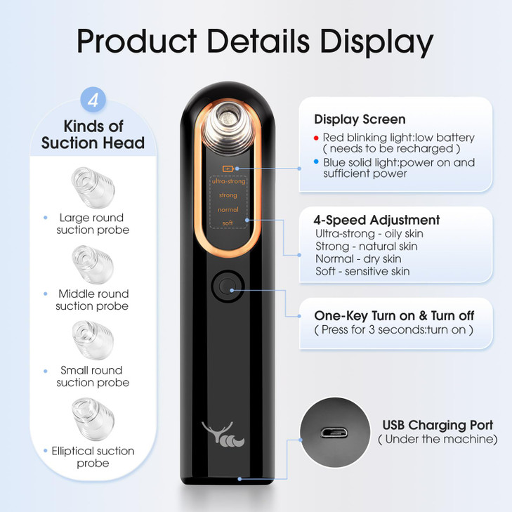 Yccu Blackhead Remover Vacuum Professional Pore Vacuum Black Head Remover for Face USB Rechargeable Blackhead Extractor