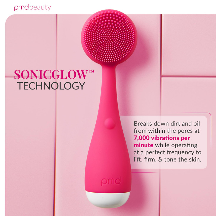 PMD Clean Mini Smart Facial Cleansing Device with Silicone Brush AntiAging Massager Waterproof SonicGlow Vibration Techn