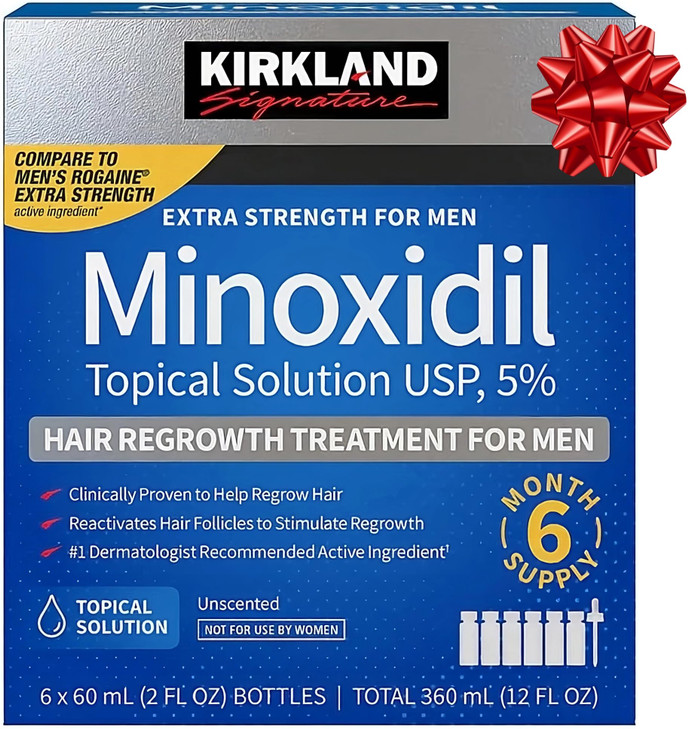 Kirkland Signature Minoxidil 5 Topical Solution for Men 6 Month Supply 6 x 2 Fl Oz Hair Regrowth Treatment with Dropper