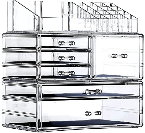 Cq acrylic Clear Makeup Storage Organizer Drawers Skin Care X Large Cosmetic Display Cases Stackable Storage Box With 6