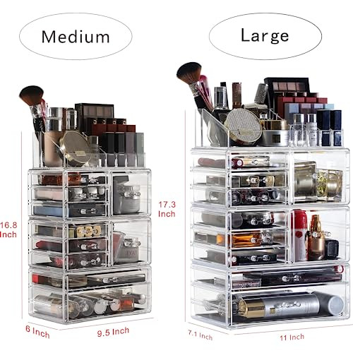 Cq acrylic Clear Makeup Storage Organizer Care Large Cosmetic Display Cases Stackable Storage Box With 10 Drawers For Dr