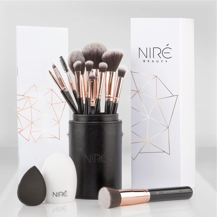 Nir Beauty 15piece Award Winning Professional Makeup Brush Set Vegan Makeup Brushes with Case Makeup Sponge Brush Cleane