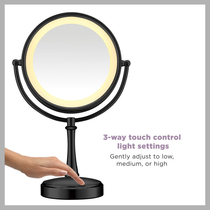 Conair Tabletop Mount Reflections Doublesided Incandescent Lighted Vanity Makeup Mirror 1x7x magnification Matte Black f