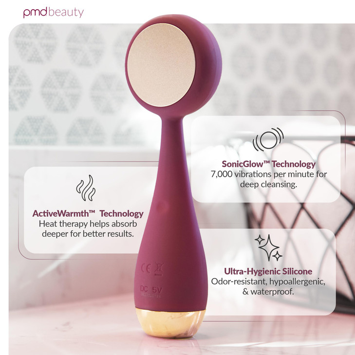 PMD Clean Pro Smart Facial Cleansing Device with Silicone Brush ActiveWarmth AntiAging Massager Waterproof SonicGlow Vib