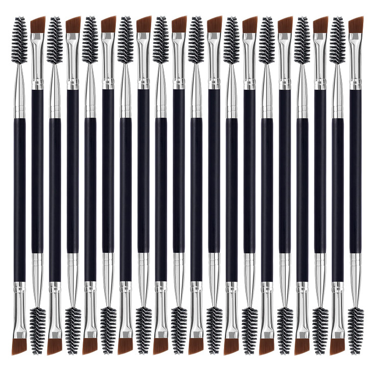 Duo Eyebrow Brush Angled Spoolie Eyelash Comb 20 Pcs