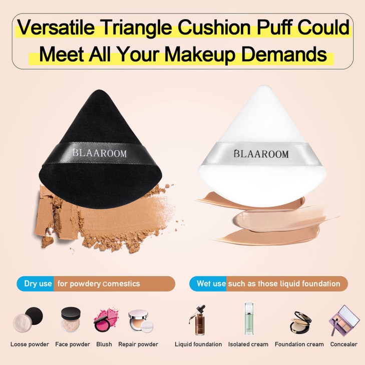 6 Pieces Soft Triangle Powder Puff Face Makeup Velour for Loose Powder Mineral Powder Body Powder Wet Dry Cosmetic Found