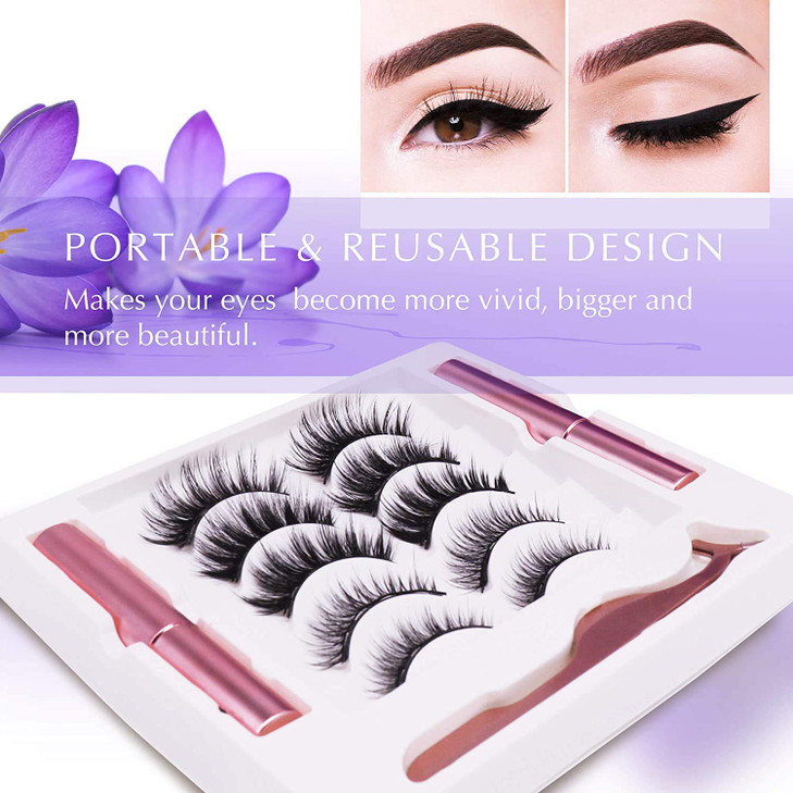 Magnetic Eyelashes with Applicator 5 Pairs Reusable Natural Glam Lashes Lightweight Magnetic Liner BeginnerFriendly No G