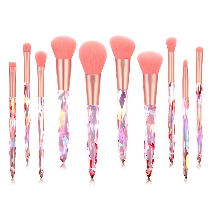 Kingtree Makeup Brushes 10PCS Pink Crystal Makeup Brush Set Premium Synthetic Foundation Powder Concealer Eyeshadow Make