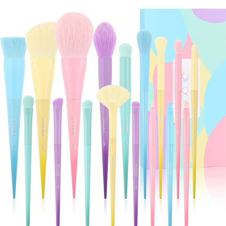 Docolor Makeup Brushes 17 Pcs Colourful Makeup Brush Set Premium Synthetic Kabuki Foundation Blending Face Powder Blush