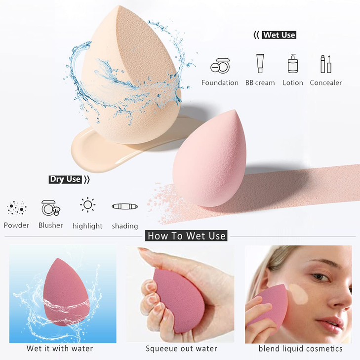 Makeup Sponges Set Beauty sponges Blending Blenders with 1 Holder and Egg Case Flawless for Cream Powder and Liquid Pink