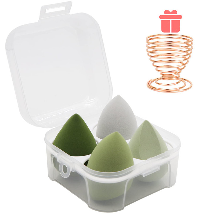 Makeup Sponges Set Beauty sponges Blending Blenders with 1 Holder and Egg Case Flawless for Cream Powder and Liquid Gree