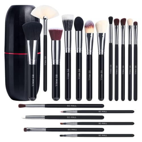 Makeup Brushes BSMALL Premium Synthetic Foundation Powder Concealers Eye Shadows Makeup 18 Pcs Brush Set Black Color wit