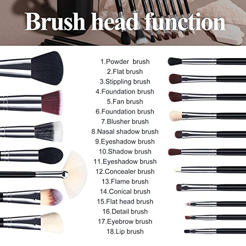 Makeup Brushes BSMALL Premium Synthetic Foundation Powder Concealers Eye Shadows Makeup 18 Pcs Brush Set Black Color wit