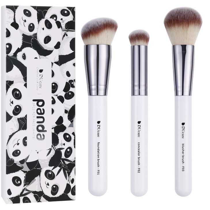 DUcare 3Pcs Kabuki Makeup Brush Set Foundation Contour Blush Concealer Brush Travel Buffing Blending Brush for Liquid Cr
