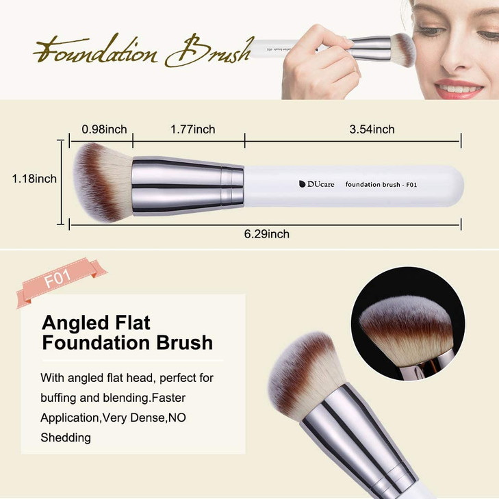 DUcare 3Pcs Kabuki Makeup Brush Set Foundation Contour Blush Concealer Brush Travel Buffing Blending Brush for Liquid Cr