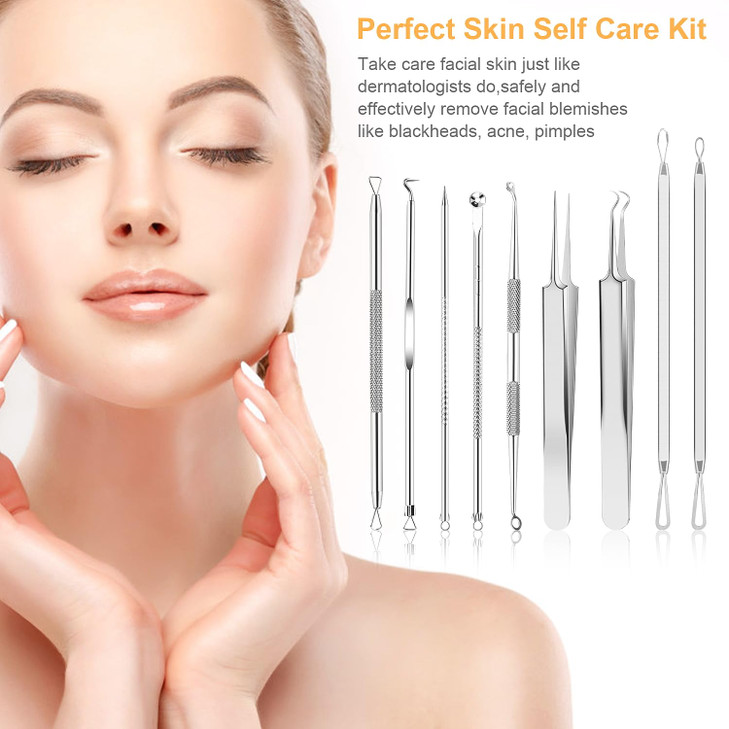 UUBAAR Blackhead Remover Tools 9PCS Pimple Popper Tool Kit Stainless Steel PimpleComedone Extractor Tweezers for AcneZit