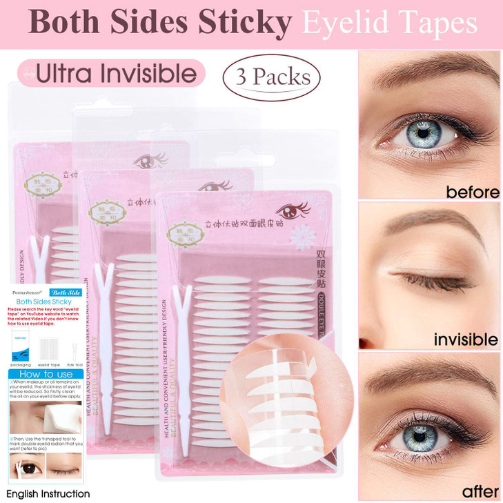 3 Packs Ultra Invisible TwoSided Sticky Double Eyelid Tapes Stickers Medicaluse Adhesive Fiber Eyelid Without Surgery Pe