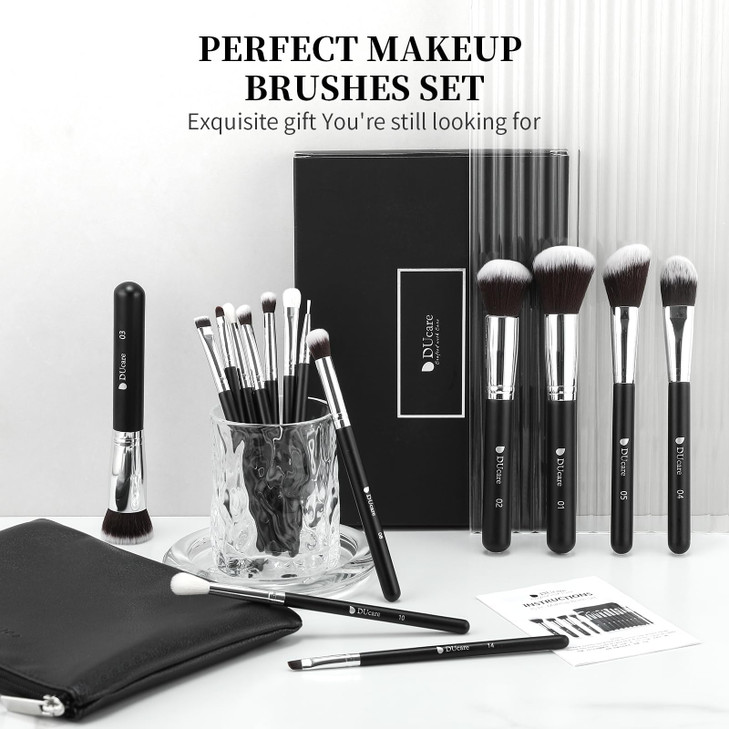 DUcare Makeup Brushes with Bag15Pcs Christmas Makeup Brush Set Travel Kabuki Foundation Blending Blush Eyeliner Shadow B