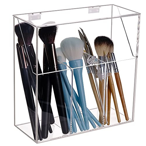 weddingwish Makeup Brush Holders With Cover DustProof Lid Acrylic Makeup Storage Box Large Capacity Brush Organizer for