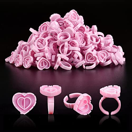 NXJ INFILILA Glue Rings for Eyelash Extensions 100PCS Disposable Rings For Lashes Lovely Heart Shape Makeup Plastic Nail