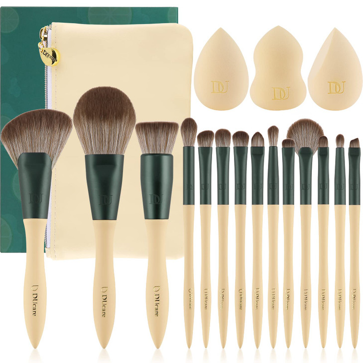 DUcare Makeup Gift Set 18PCSwith 14pcs Makeup Brush Set 3Pcs Makeup Sponges 1PC Cosmetic Bag for Foundation Blending Pow