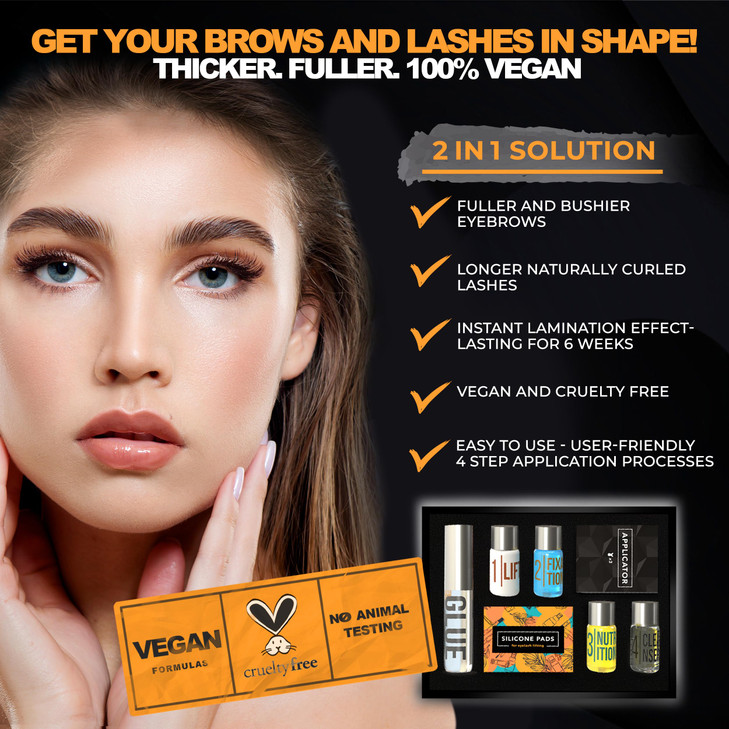 Eyebrow and Lash Lamination Kit At Home DIY and Salon Use 2in1 Professional Brow Lamination Kit and Lash Lift Instant Li