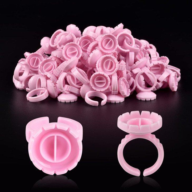 NXJ INFILILA Glue Rings 100PCS Disposable Plastic Glue Rings for Eyelash Extensions Nail Art Tattoo Holder Blossom Smart