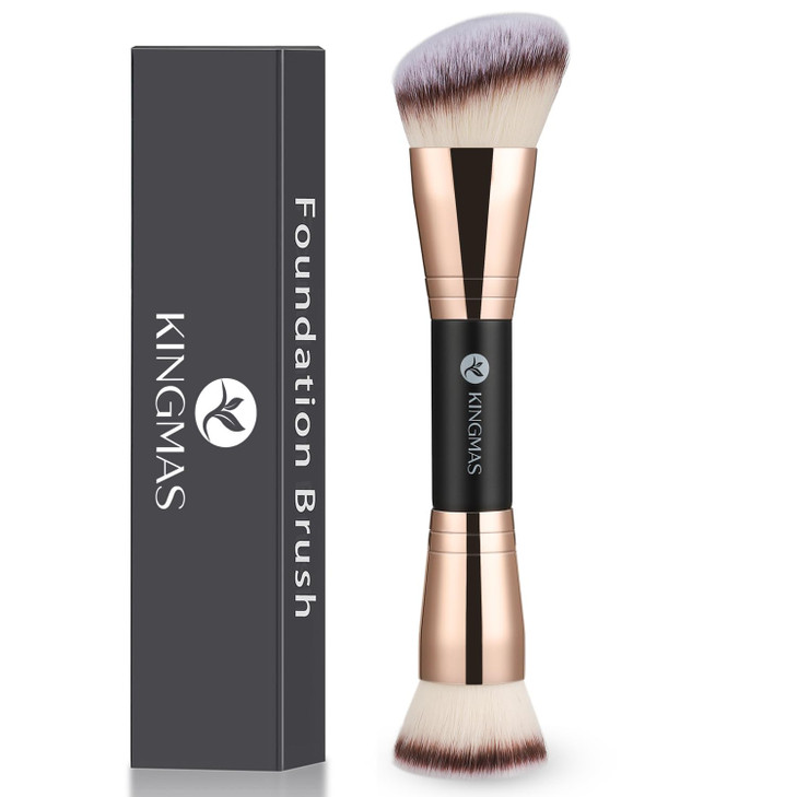 KINGMAS Foundation Brush Premium Bronzer Makeup Brush Double Ended Contour Brushes Flat Angled Round Top for Blending Li