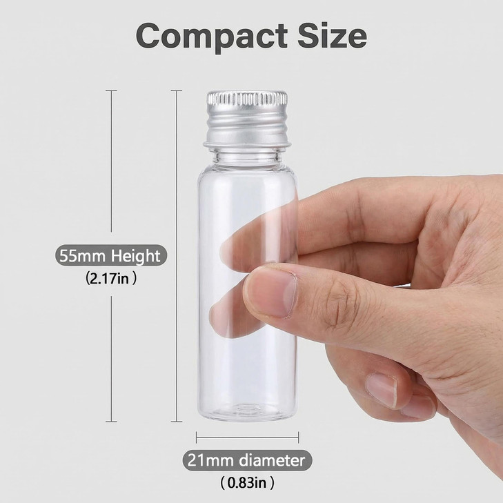ASTRQLE 12Pcs Empty Refillable Clear Plastic Bottle with Aluminum Screw CapTiny JarsTravel Small Container 10ml