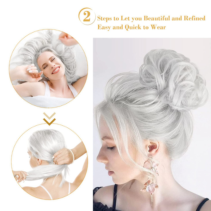Bun Extensions, Hairpiece Rubber Scrunchies Curly Messy Wavy Donut Chignons Bridal Hairstyle Voluminous Updo Pieces With Rope and Hairpin, 33g, Grey online at globaldelivered