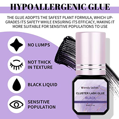 Lash Cluster Glue Eyelash Black Sensitive Fast Drying Waterproof LashesGlue Individual Long Lasting DIY Lashes Extension