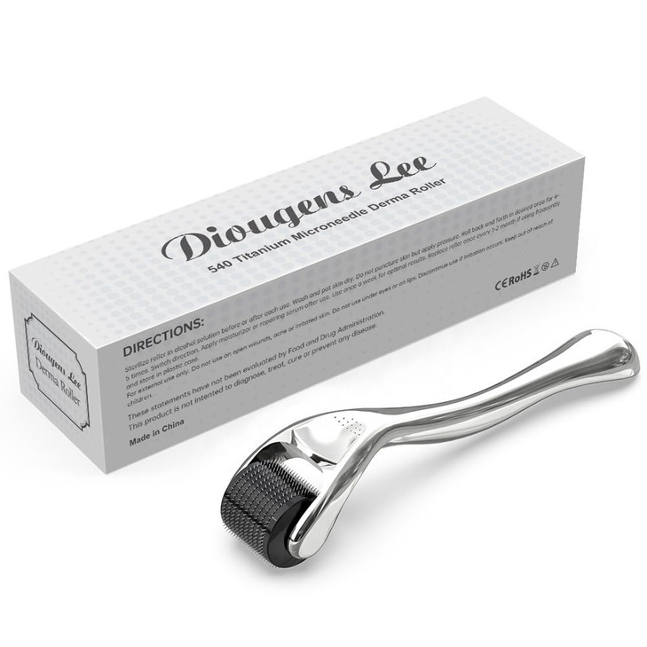 Derma Roller for Beard Face 540 Titanium Microneedling Roller for Skin Care Grooming Ergonomic Handle Compact Design wit