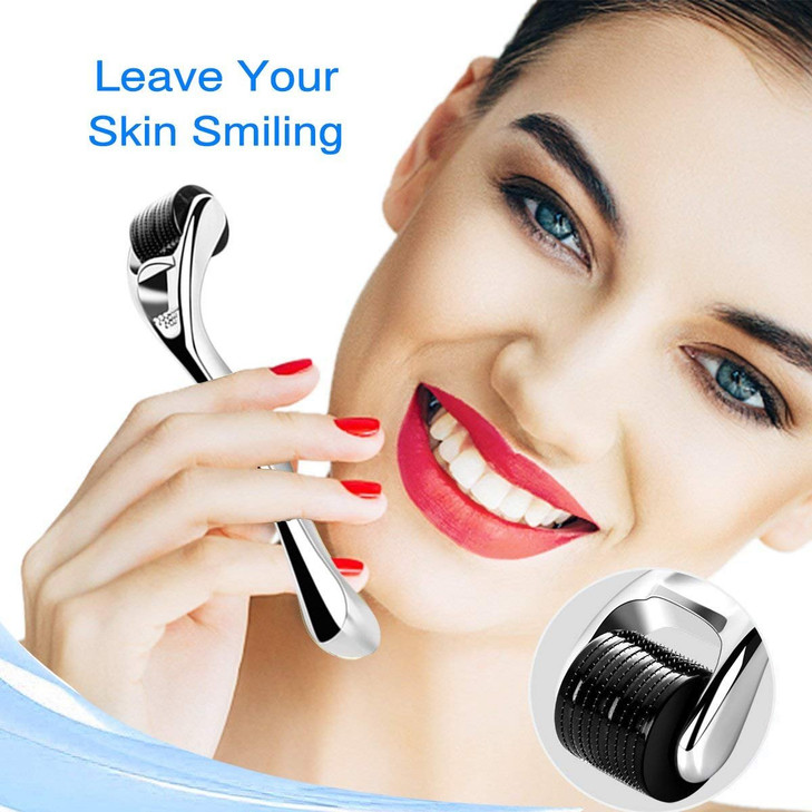 Derma Roller for Beard Face 540 Titanium Microneedling Roller for Skin Care Grooming Ergonomic Handle Compact Design wit