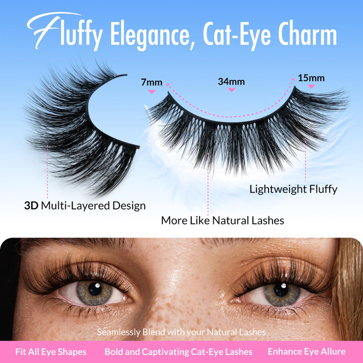 Bepholan False Eyelashes Natural Look Wispy 3D Super Fluffy False Lashes Volume Cat Eye Lashes 5 Pairs Faux Mink Lashes