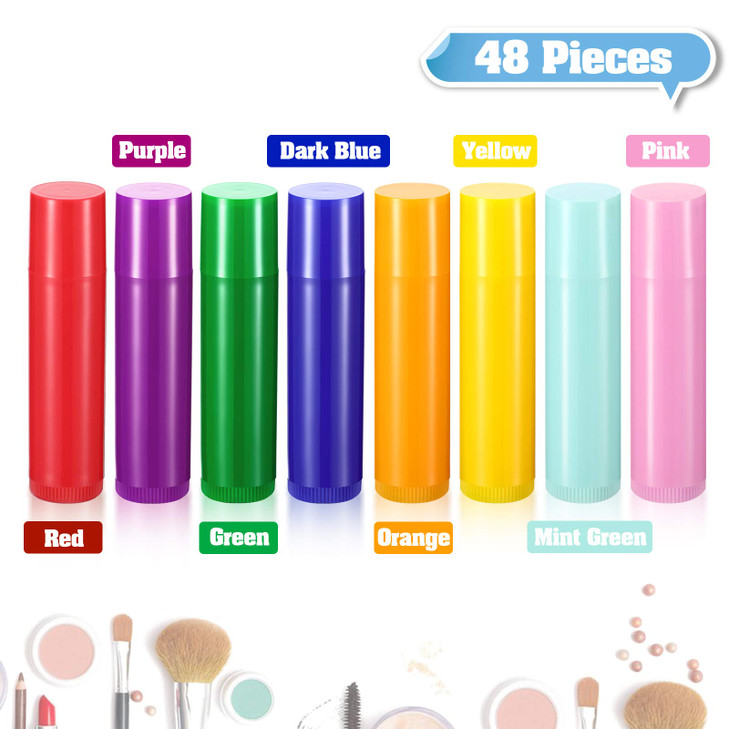 Maitys 48 Pcs 5ml Empty Lip Balm Tubes Bulk Colorful Rotatable Lip Gloss Container Tubes Refillable Gloss Bottles Plasti