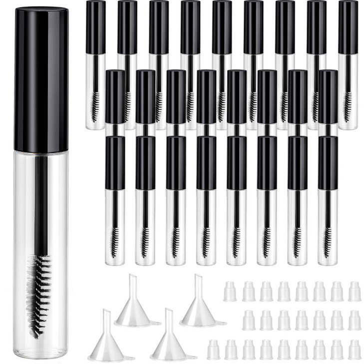 Patelai 25 Pieces 10 ml Empty Mascara Tubes Wand Empty Eyelash Bottle Clear Refillable Mascara Container with 4 Pieces F