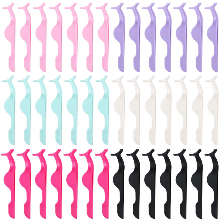 Honoson 42 Pieces False Eyelashes Applicator Tool Plastic Eyelash Extension Tweezers Fish Tail Clip Eyelash Auxiliary Re