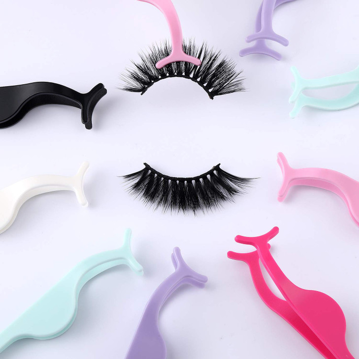 Honoson 42 Pieces False Eyelashes Applicator Tool Plastic Eyelash Extension Tweezers Fish Tail Clip Eyelash Auxiliary Re