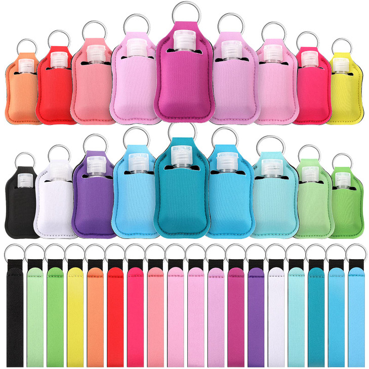 Patelai 54 Pcs Hand Sanitizer Holder Keychain Wristlet Set 1oz Empty Travel Bottle Portable Keychain HolderColorful Styl