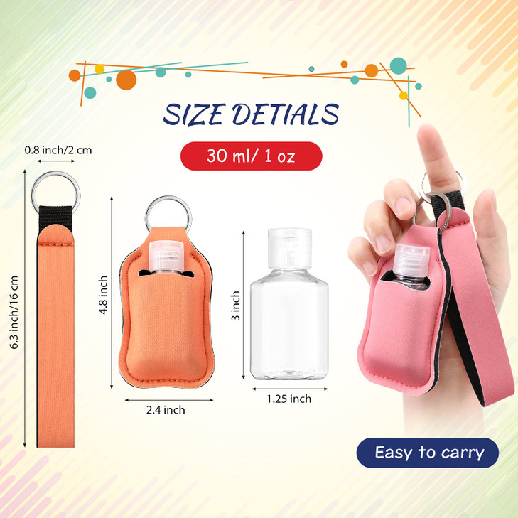Patelai 54 Pcs Hand Sanitizer Holder Keychain Wristlet Set 1oz Empty Travel Bottle Portable Keychain HolderColorful Styl