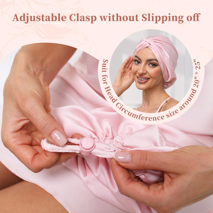 Adjustable Silk Satin Bonnet for Sleeping Hair Wrap Double Layer Sleep Cap Night Turban for Large Long Curly Braid Women