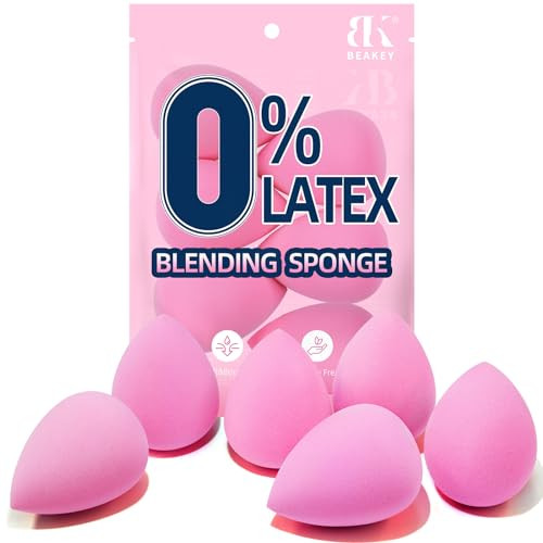 BEAKEY Super Soft Makeup Sponge Set of 6 Makeup Sponges for Foundation Liquid Cream and Powder Pink Beauty Sponge for Bl